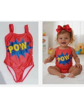 BABY GIRL'S SUBMARINE SWIM SO CUTE COMIC BOOK *POW* ONE-PIECE BATHING SUIT 12mos
